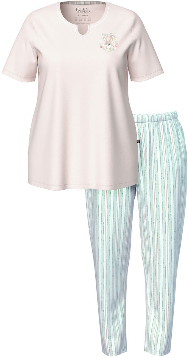 Ulla Popken - Dames - Pyjama haas tuniekhals korte mouwen - Roze - Maat 54+