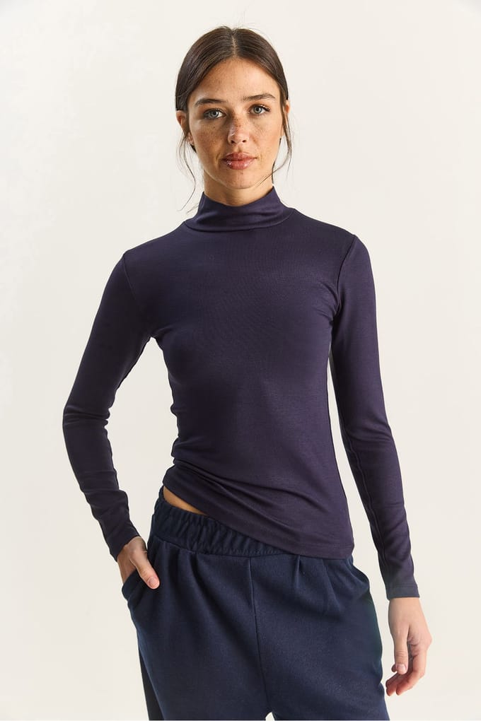 Slim Fit Lange Mouwen Halve Turtleneck Top