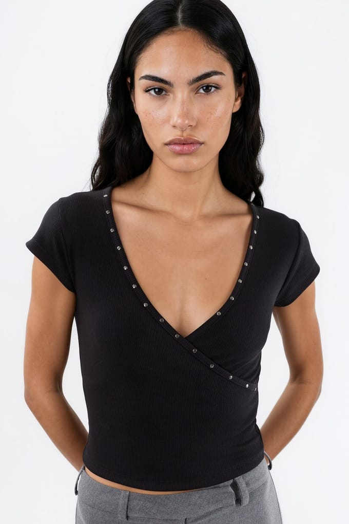 V-hals Geribbelde Slanke Fit Blouse