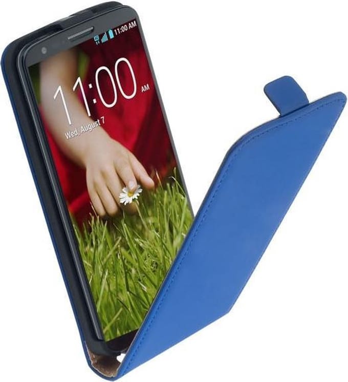 LELYCASE Flip Case Lederen Hoesje LG G2 Blauw