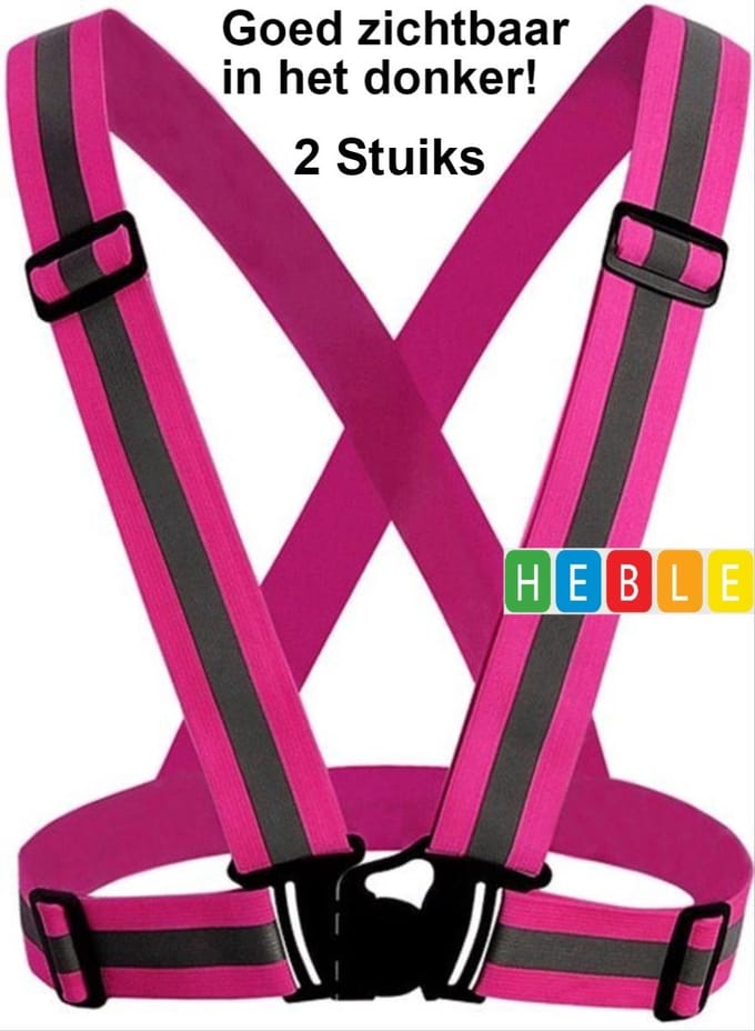 2x Reflecterend Veiligheidsvest - Harnasvest - Hardloopvest - Roze - van Heble®