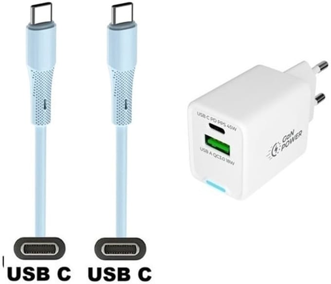 45W super snellader met 2 poorten + 1,0m USB C naar C kabel. Universele PD lader. Oplader adapter past op Kobo (Rakuten) eReader Elipsa, Elipsa 2E, Sage, Libra 2, Libra Colour, Clara 2E, Clara Colour, Clara BW - Kindle (Amazon) Scribe