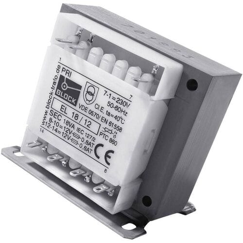 BLOCK EL 18/9 Stuurtransformator, Scheidingstransformator, Veiligheidstransformator 1 x 230 V/AC 2 x 9 V/AC 18 VA 1 A