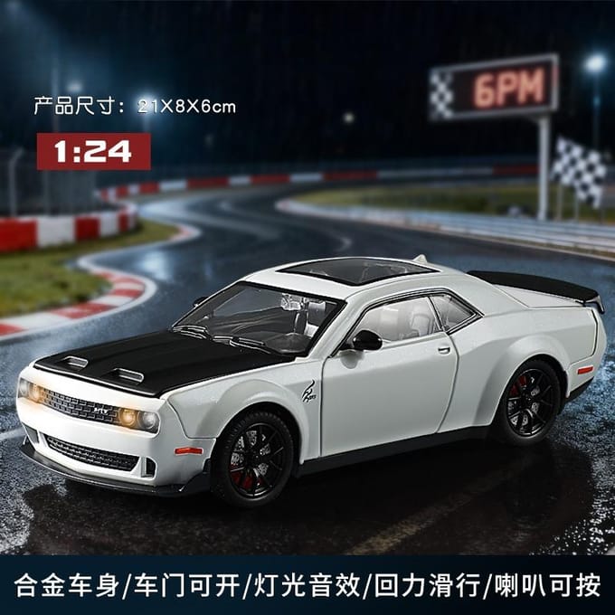1:24 Challenger Srt Hell Cat Legering Auto Model Geluid En Licht Kinder Speelgoed Verjaardagscadeau Miniatuur Auto