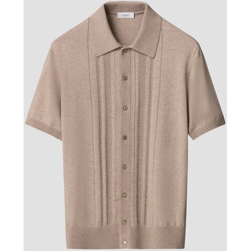 Eton Polo Organic Cotton Luxury Striped Texture Beige / male