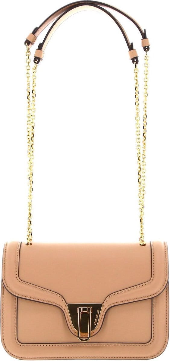 COCCINELLE Leren Schoudertas Marvin Twist Handbag Smooth Calf Leather Toasted Beige
