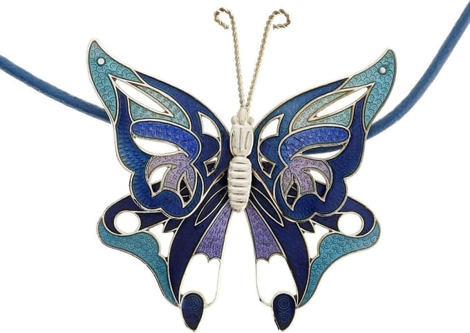Behave - Ketting - Dames - Emaille Vlinder - Blauw - 42 cm (+ 6 cm verlengketting)