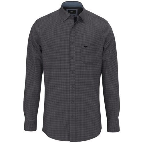 Fynch-Hatton Overhemd Mini Houndstooth Flanel Button-Down Charcoal / male