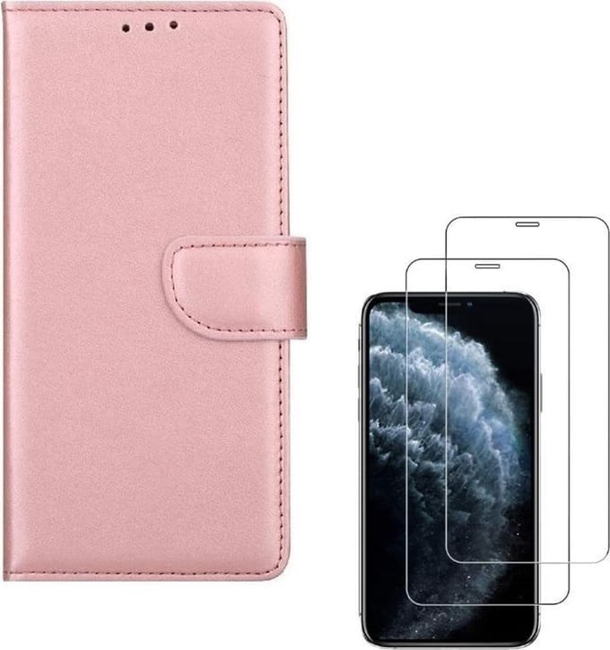 Bookcase Geschikt voor: iPhone XS Max - rose goud - Portemonnee hoesje + 2X Tempered Glass Screenprotector