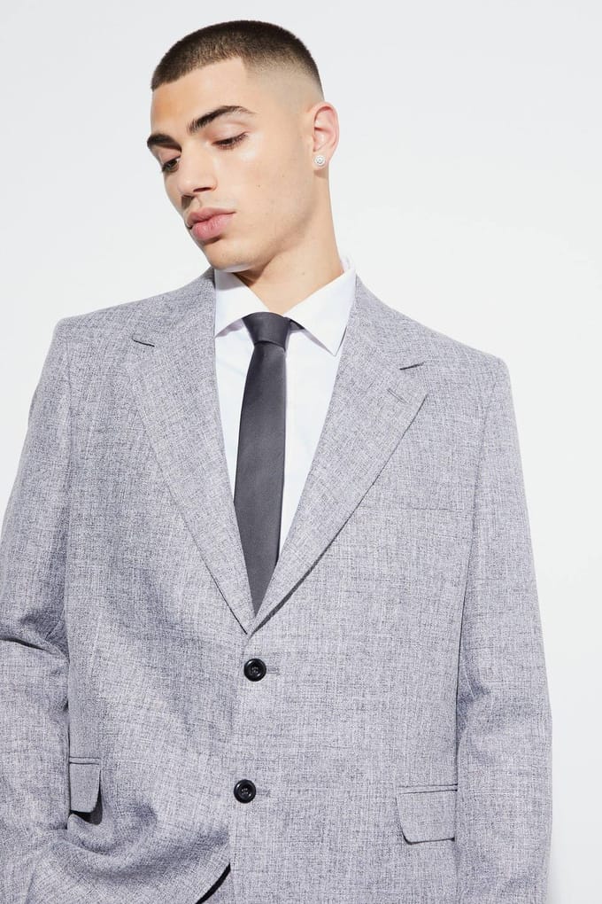 Oversized Boxy Textured Marl Blazer | Light Grey | Size 48