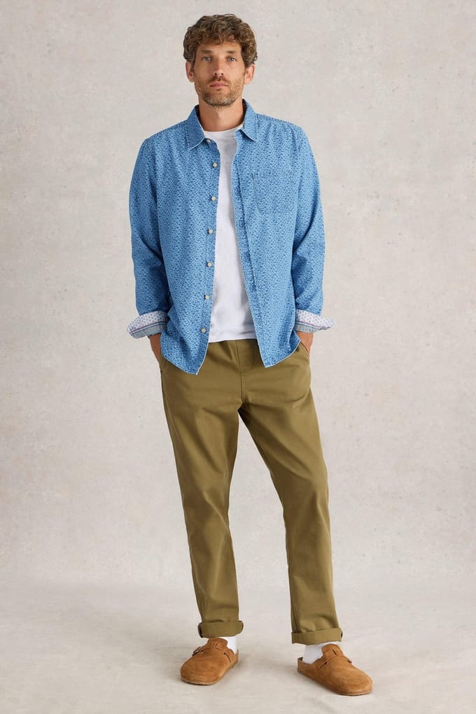 White Stuff Leaf Printed Ls Shirt Chambray Blue Größe: S | Casual hemden Outlet | Herren | Blau