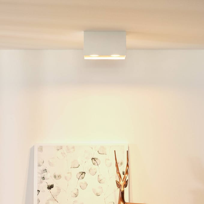 Lucide Bodi plafondspot, hoekig, wit, GU10, 2-lamps, aluminium