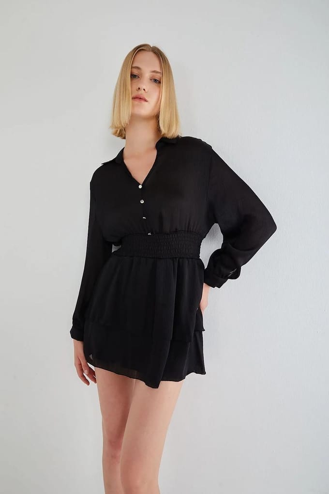 Mini V-hals Knopjurk met Ruffles