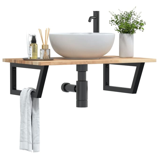 vidaXL - Badkamer - wandschap - staal - en - massief - acaciahout