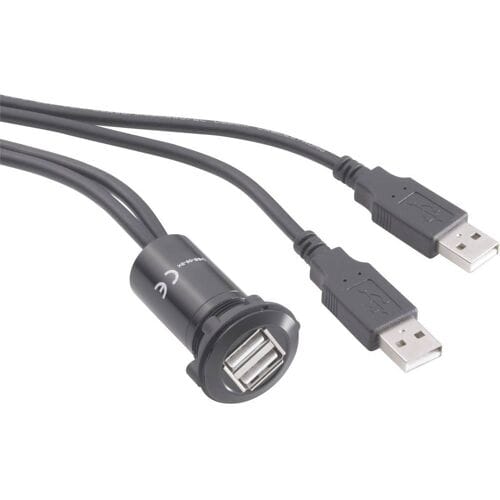 TRU COMPONENTS USB-06-BK Dubbele USB-inbouwbus 2.0 Bus, inbouw, Adapter 2x USB-bus type A naar 2x USB-stekker type A met 60 cm kabel Inhoud: 1 stuk(s)