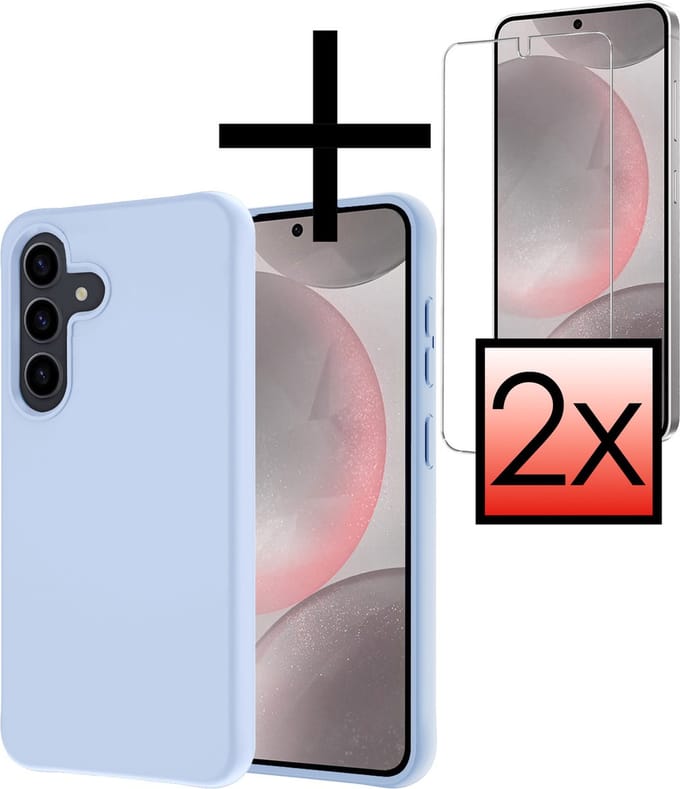Hoesje - Met 2x Screenprotector - Geschikt voor Samsung Galaxy S24 Plus - Sterk & Shockproof - Back Cover - Siliconen Case - Telefoon Hoes - Lichtblauw