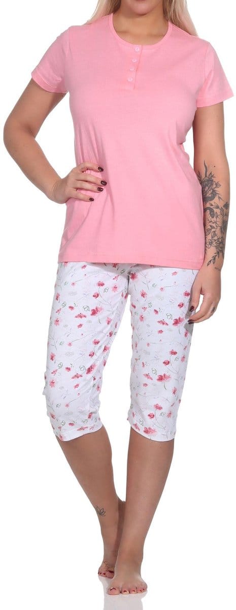 Elegante damescapripyjama, pyjama met knoopsluiting en ¾ capribroek