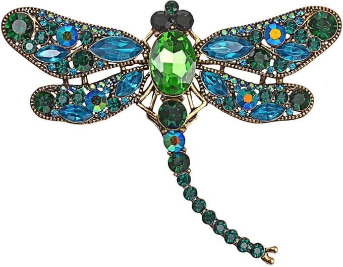 Fako Bijoux® - Broche - Libelle - XXL - 94x67mm - Groen/Blauw