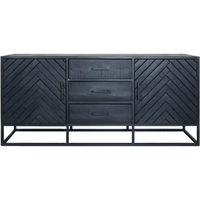 Dressoir Rune Visgraat - Zwart Mangohout - 170 cm - Industrieel
