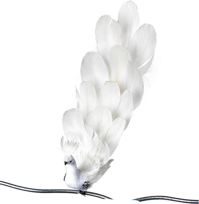 Goodwill Kerstbal-Pauw op klip Wit 31 cm