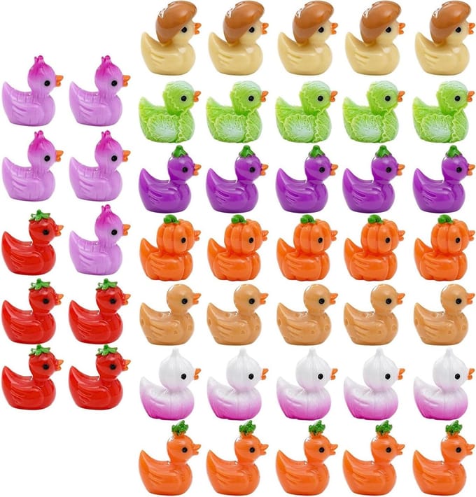 Plastic eenden - Mini hars eendjes - Decoratieve displays - Groente thema ontwerpen - 45 stuks - Kleurrijk