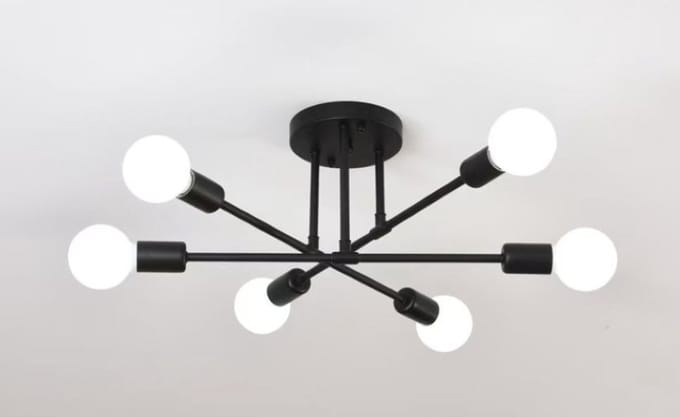 Plafondlamp – 6 Fittingen – E27 – Zonder Lichtbron – Zwart – 70 cm – Metaal – Modern Ontwerp