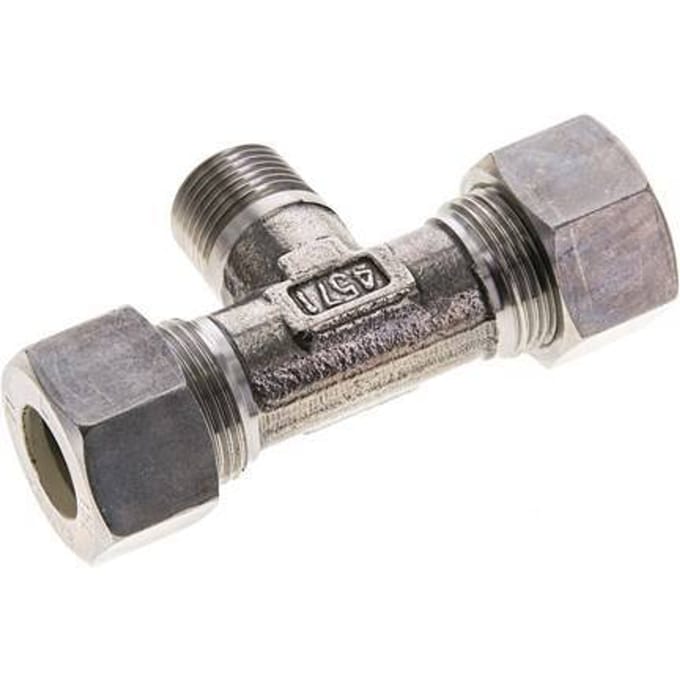 15L & M18x1.5 (con) RVS T-stuk Knelfitting Buitendraad 315bar ISO 8434-1