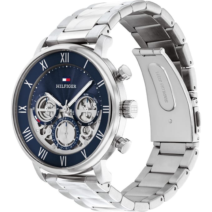 Tommy Hilfiger TH1710569 Legend Heren Horloge - Mineraalglas - Staal - Zilverkleurig - 44 mm breed - Quartz - Vouw/Vlindersluiting - 5 ATM (douchen)