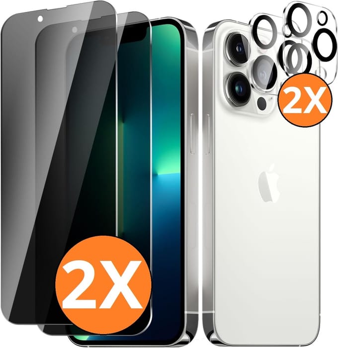 Privacy screenprotector Geschikt voor iPhone 13 Pro Max - screenprotector Privacy Met iPhone 13 Pro Max camera lens - Complete bescherming voor iPhone 13 Pro Max – scherm en camera in één set - 2X