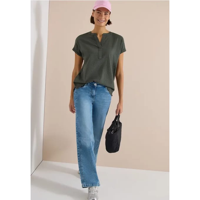 Blouse met overhangende schouders in seersucker kwaliteit