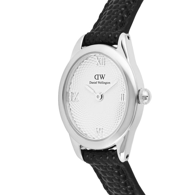 Daniel Wellington DW Watch Ophelia Mini Black Lizard White Guilloché Silver 22x25.5mm