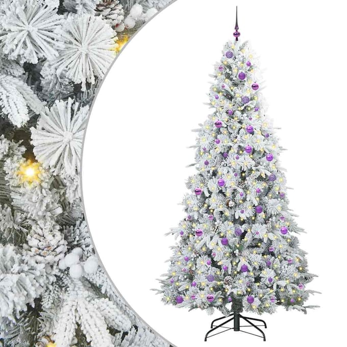 vidaXL - Kunstmatige - Hinged - Kerstboom - met - 300 - LED - Wit - 240 - cm - PE - en - PVC