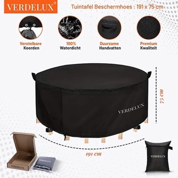 Tafelhoes 191 x 75 cm Rond Zwart