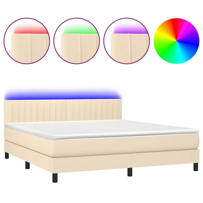 vidaXL - Boxspring - met - matras - en - LED - stof - crèmekleurig - 160x200 - cm
