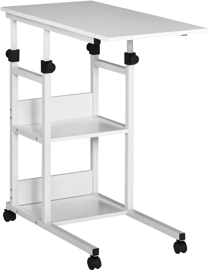 HOMCOM-Beistelltisch-E1 Spanplatte, Metall, Kunststoff-80L x 40B x 82H cm-Weiß