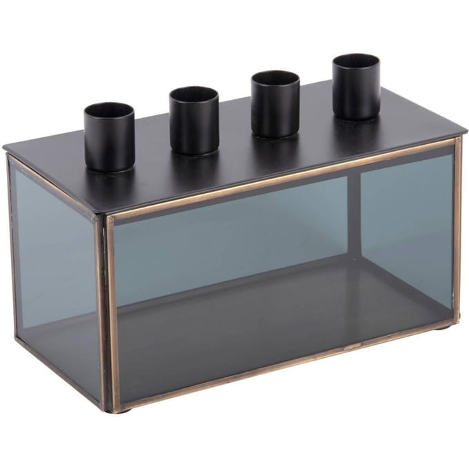 Present Time Kandelaar Boxed Rectangle - Zwart - 20x10x13cm - Modern - Glas
