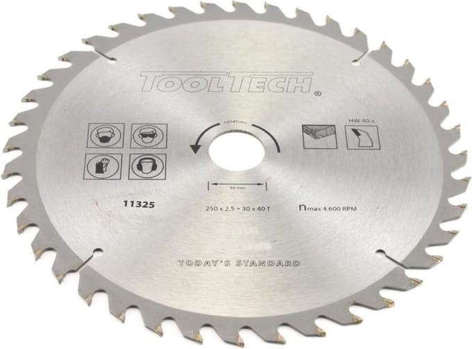 Cirkelzaagblad 250 x 30 mm – 40 Tands TCT ATB – Voor Hout & PVC – TOOLTECH