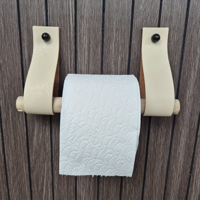 Leren toiletrol houder creme 4cm breed en 30cm lang