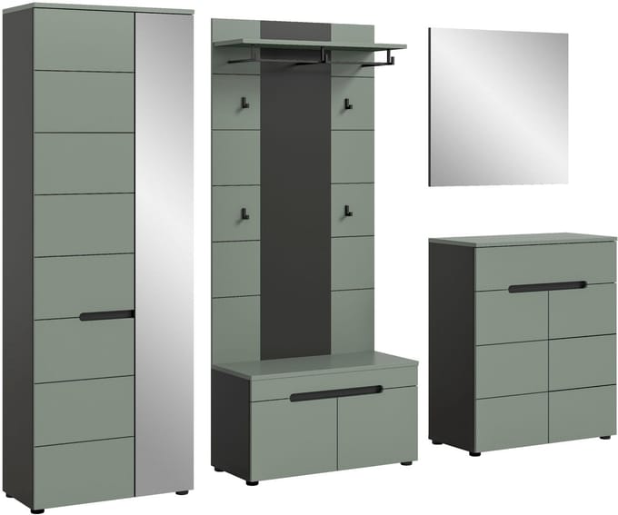 Canu garderobe opstelling C11 stofgroen, donkergrijs.