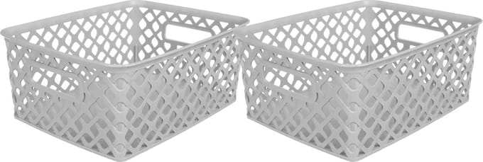5Five Opbergmand/box van kunststof - 2x - grijs - 19 x 25 x 10 cm - 4 liter