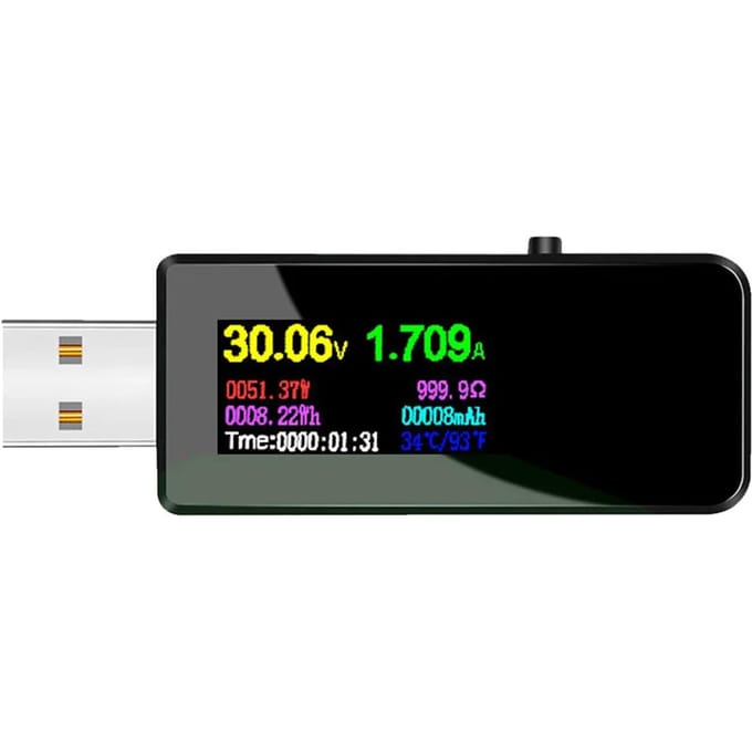 13 in 1 USB-tester Stroomspanningsindicator Kleuren-LCD-scherm USB-tester Elektrische ampèremeter Vermogen zwart