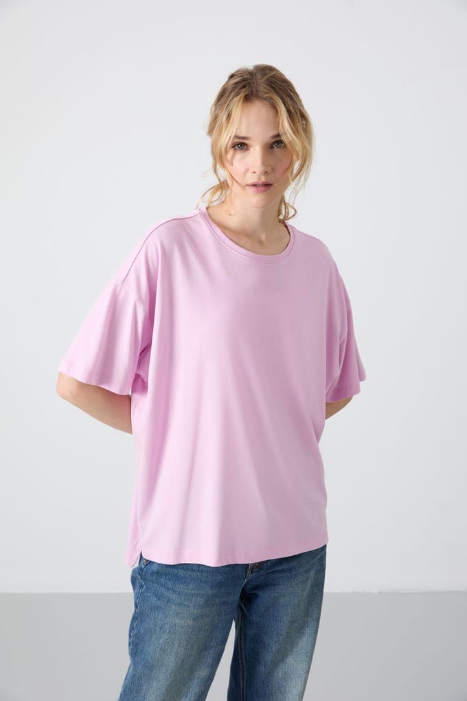 Oversized Katoen-Modal Rundhals T-Shirt
