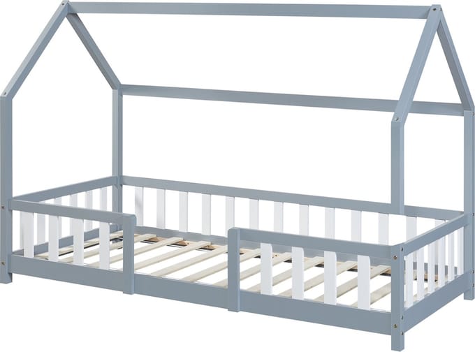 Kinderbed Sisimiut met uitvalbeveiliging 90x200 lichtgrijs en wit
