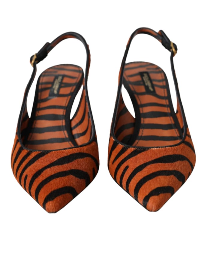 Dolce & Gabbana Zwarte Oranje Zebra Lederen Slingbacks Schoenen