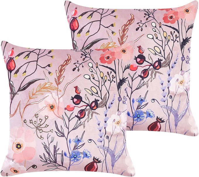 ANEMONES - Sierkussen set van 2 - Pastelroze - 45 x 45 cm - Fluweel