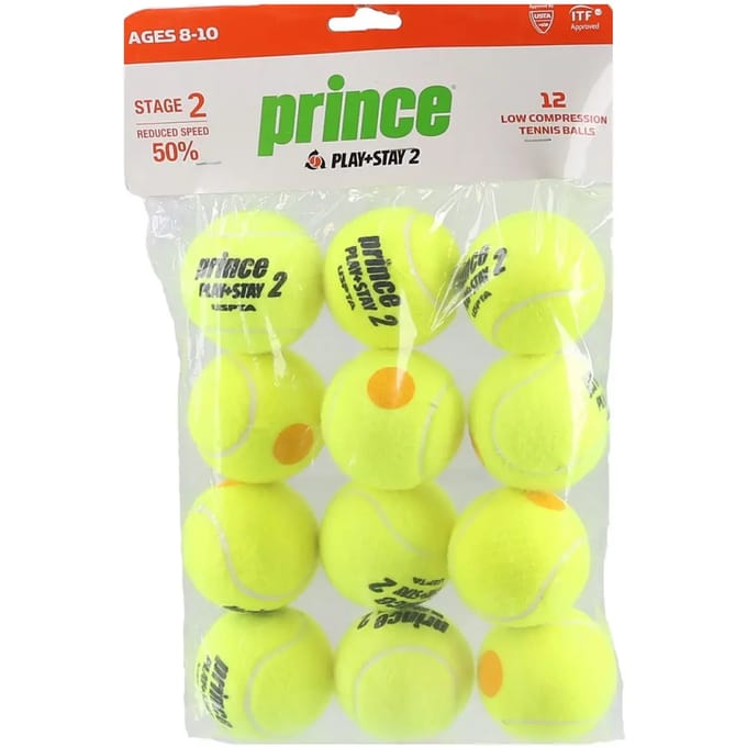 Zak van 12 tennisballen Prince Play & Stay - stage 2