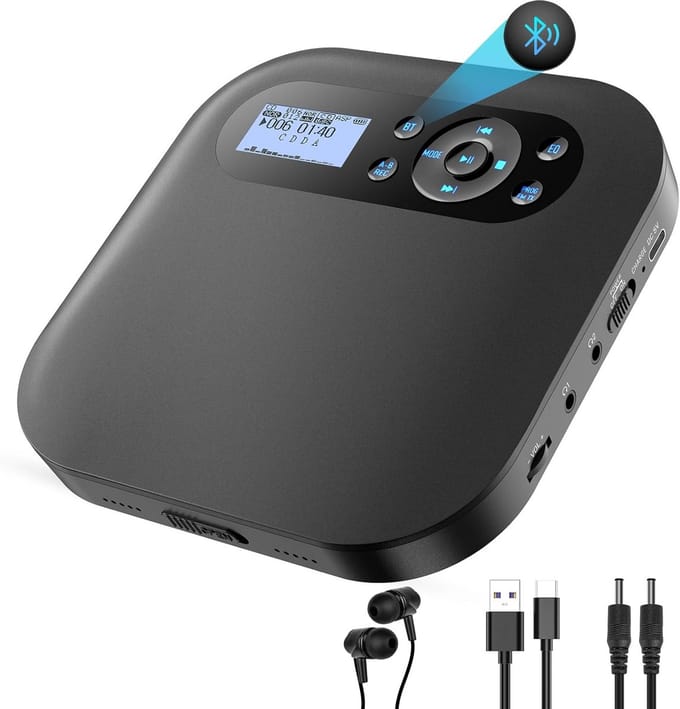 Draagbare Oplaadbare CD-speler met Bluetooth en Ingebouwde Speakers