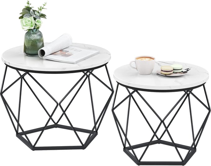 VASAGLE - Salontafel - Bijzettafel - Ronde - Set van 2 - Moderne Stijl - Afneembaar Tafelblad