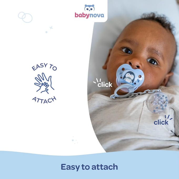 Fopspeenketting met Clip en Adapterring - Veiligheidsaccessoire voor Baby's - Blauwe Sterren
