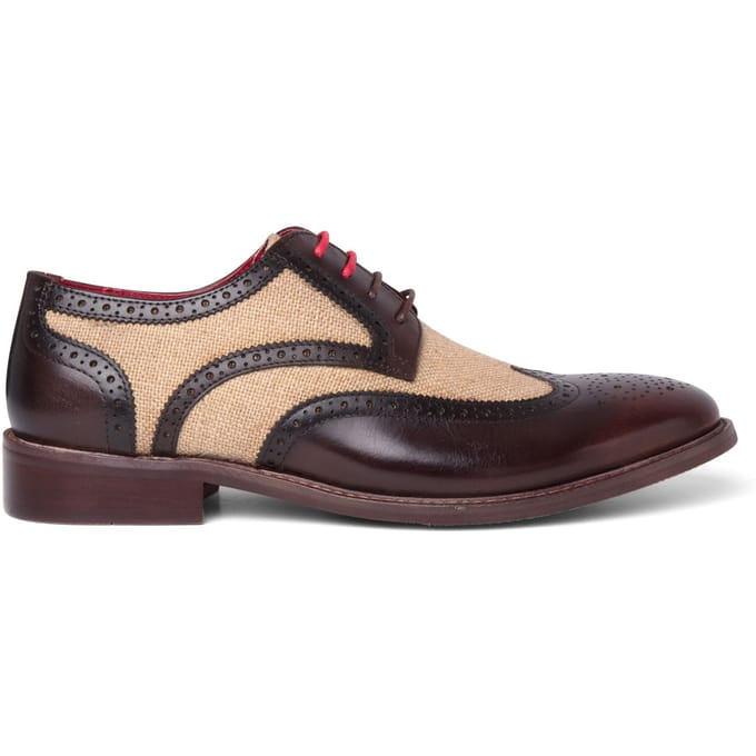 Justin Reess Heren Bruine Leren Canvas Detailing Brogue Schoenen - Cole